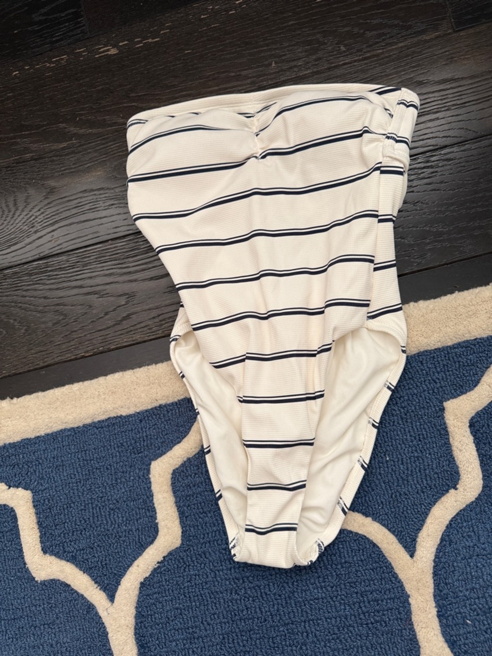 Shade & Shore Cream One-Piece Swimsuit with Navy Stripes small